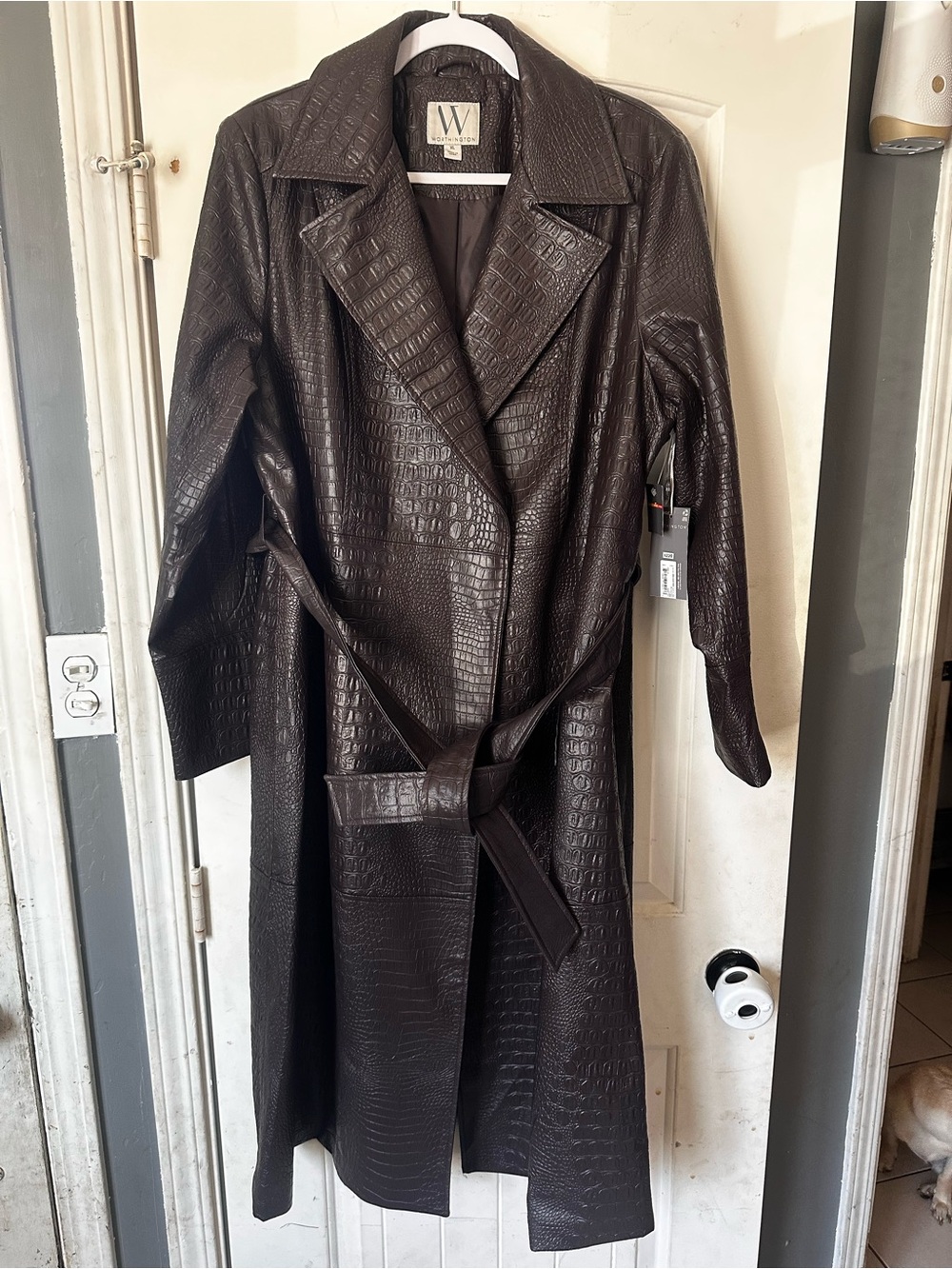 NWT Worthington Brown Croc Faux Leather Trench Coat XL